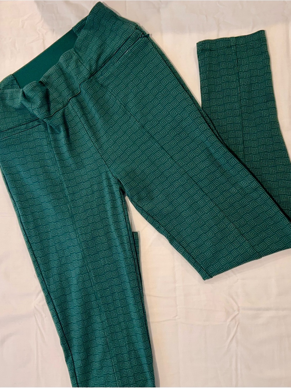 Betabrand Teal Geometric Stretch Leggings
